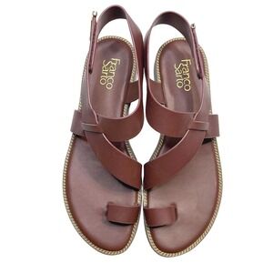 Franco Sarto Brown Leather‎ Gensi Toe Loop Slingback Sandals 8.5M